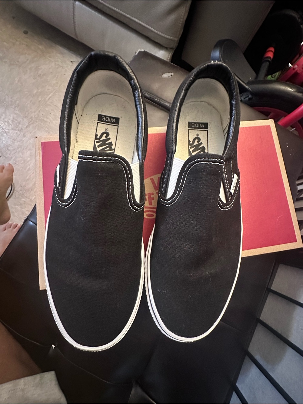 Vans Kids Black Slip-On Canvas Sneakers with White Trim